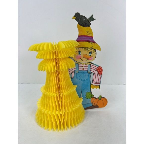 Eureka Scarecrow Halloween 1950 Corn Shock Honeycomb Tissue Foldout Thanksgiving - Picture 3 of 5